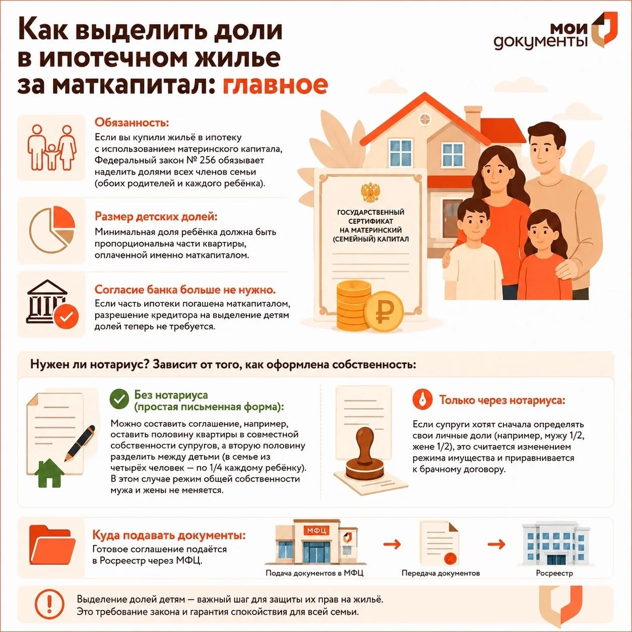 Как выделить доли в ипотечном жилье за материнский капитал?